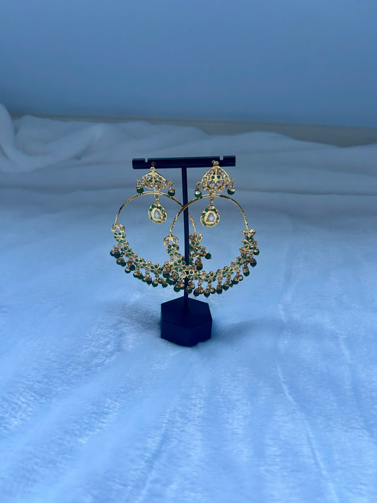 Emerald Green Jadau Kundan Earrings