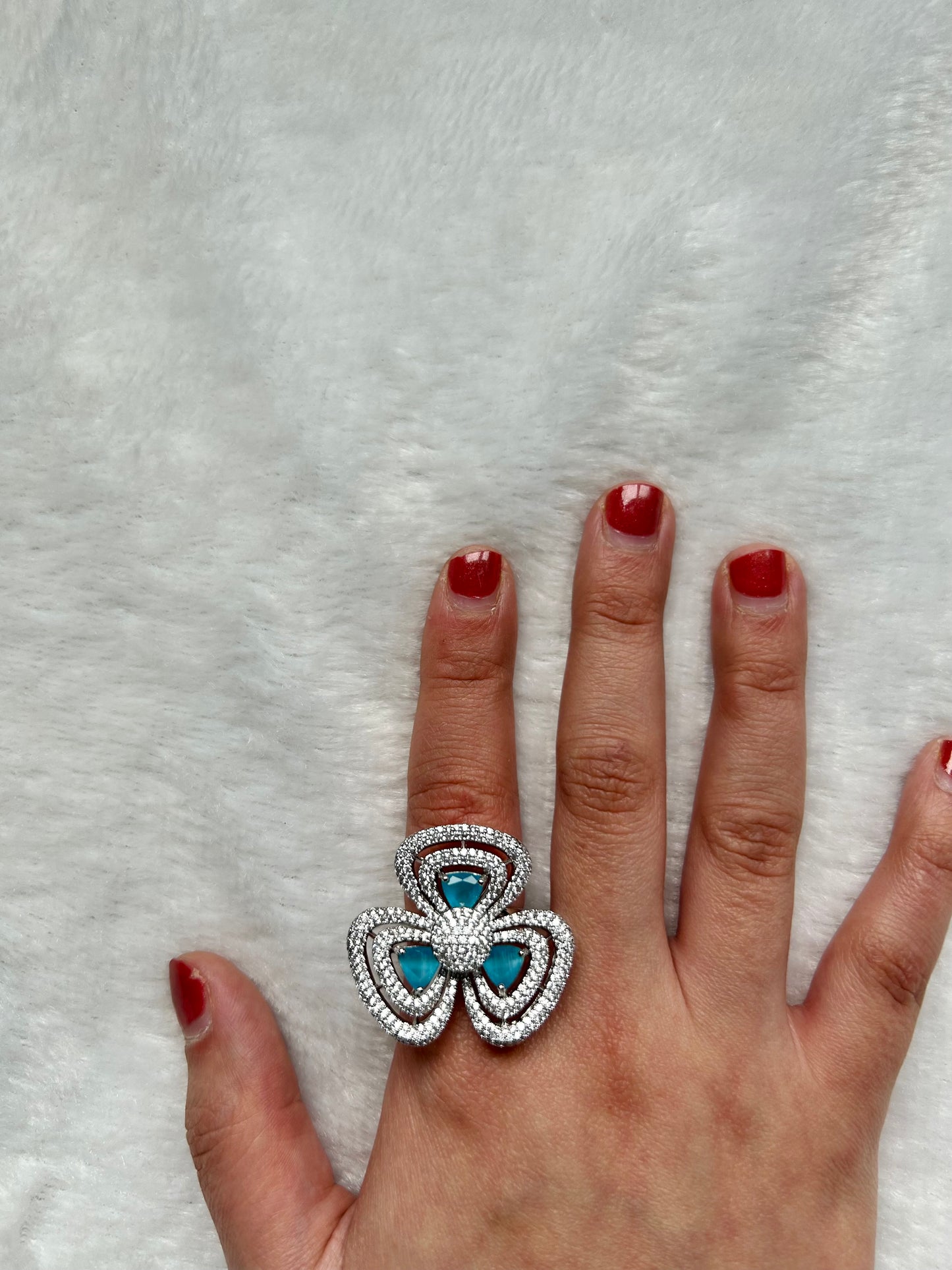 AD Ferozi Blue Flower Ring