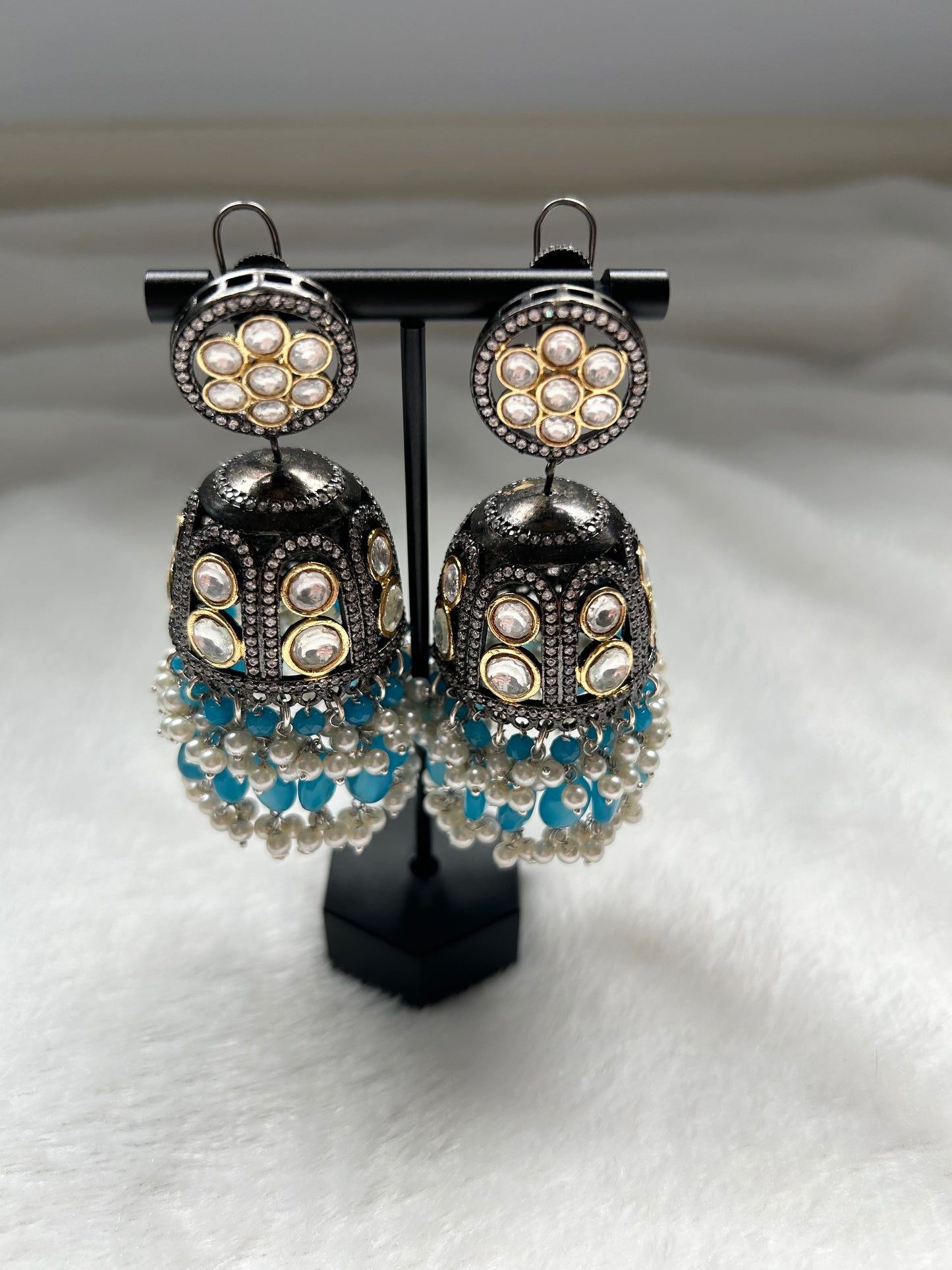 Oversized Blue Jhumki Earrings