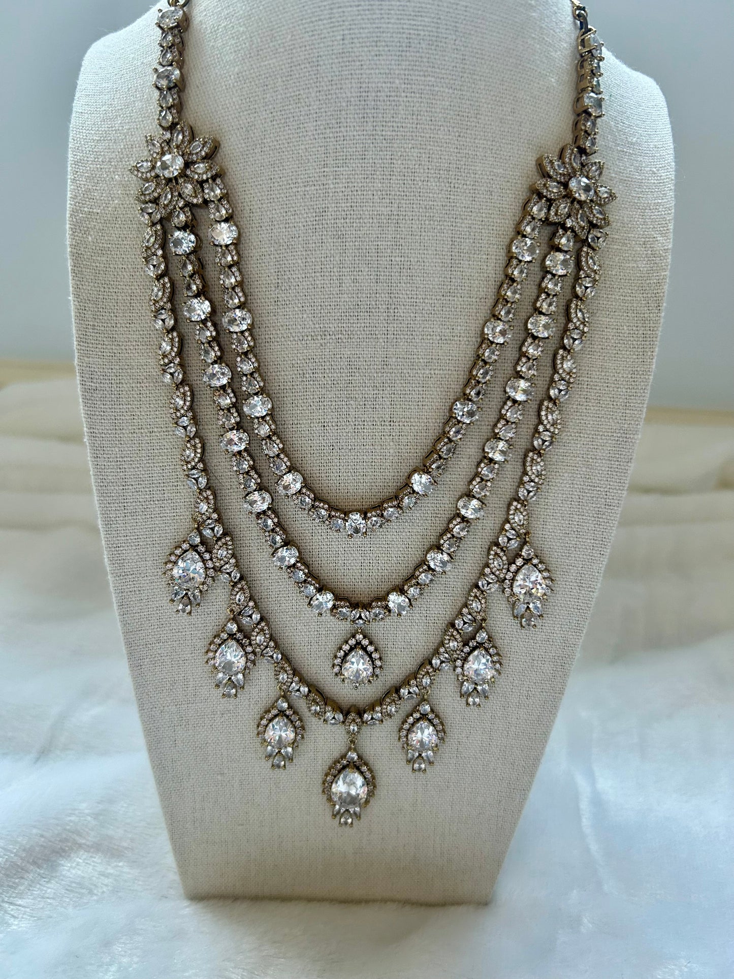 AD Antique Gold Layered Necklace Set
