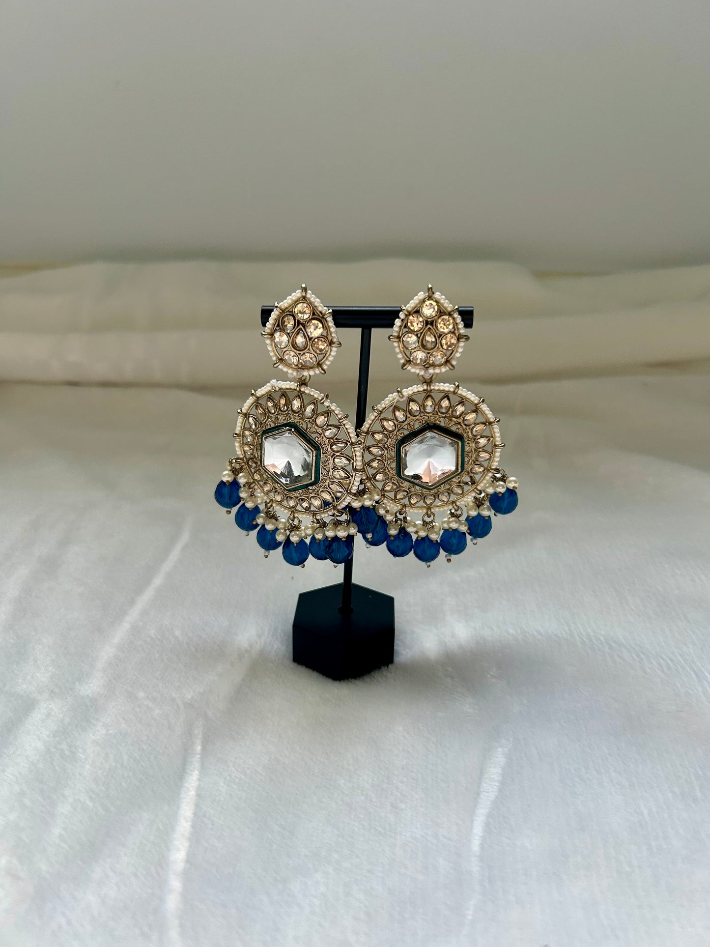 Dark Blue Kundan Earrings