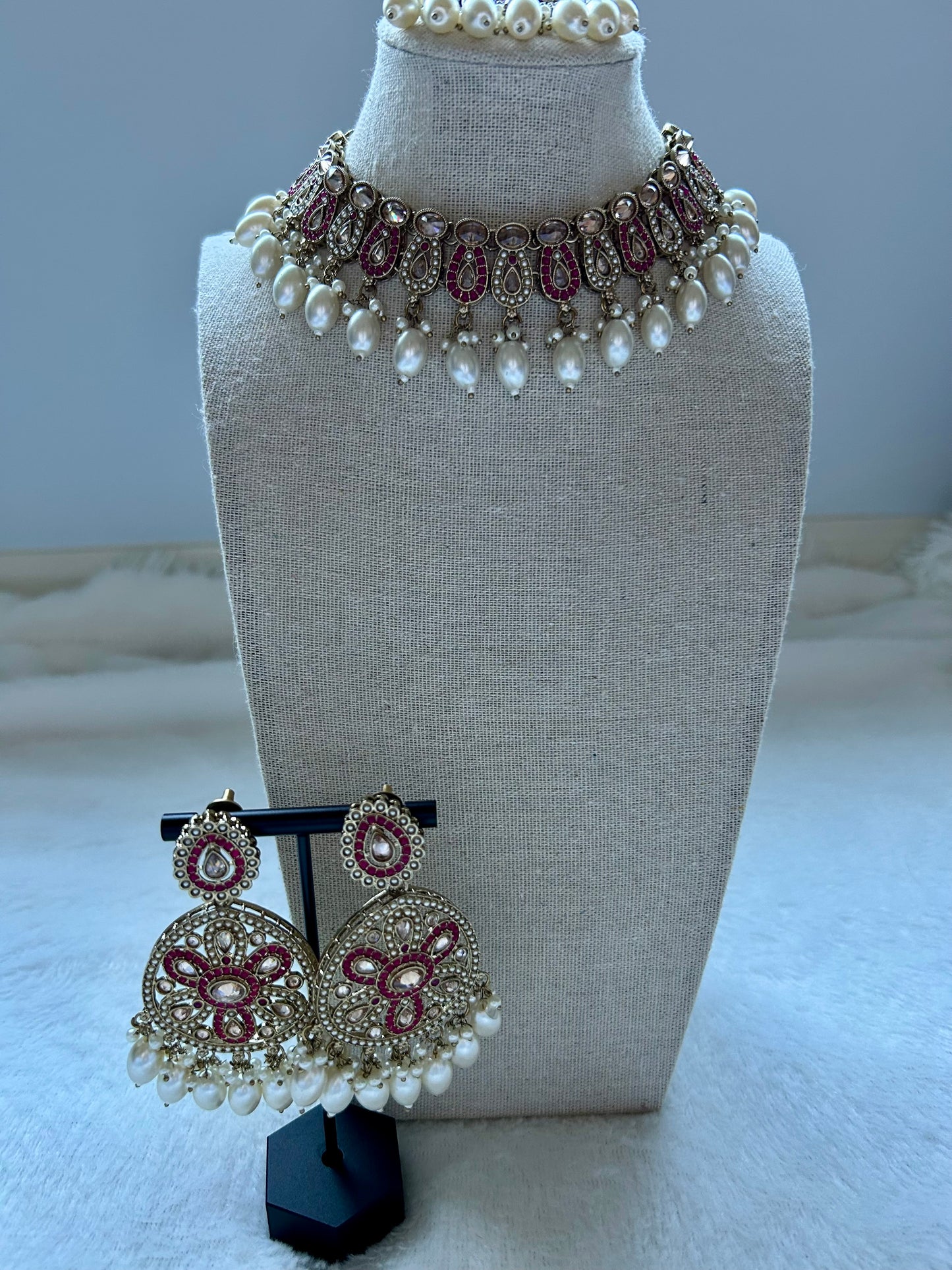 Pakistani Inspired Maroon & White Choker Set