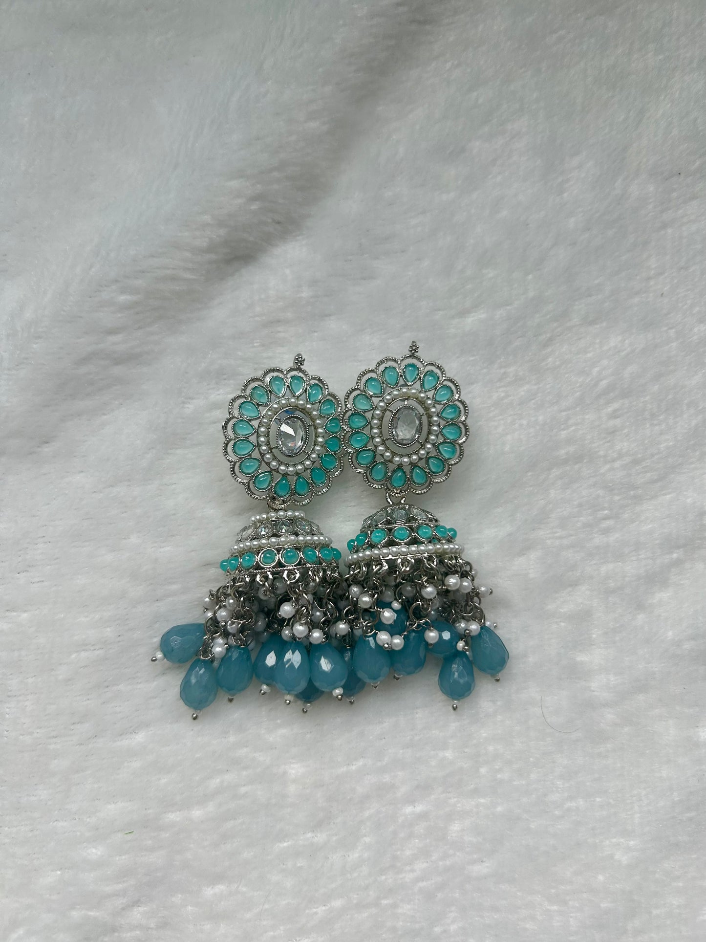 Blue Polki Jhumka Earrings