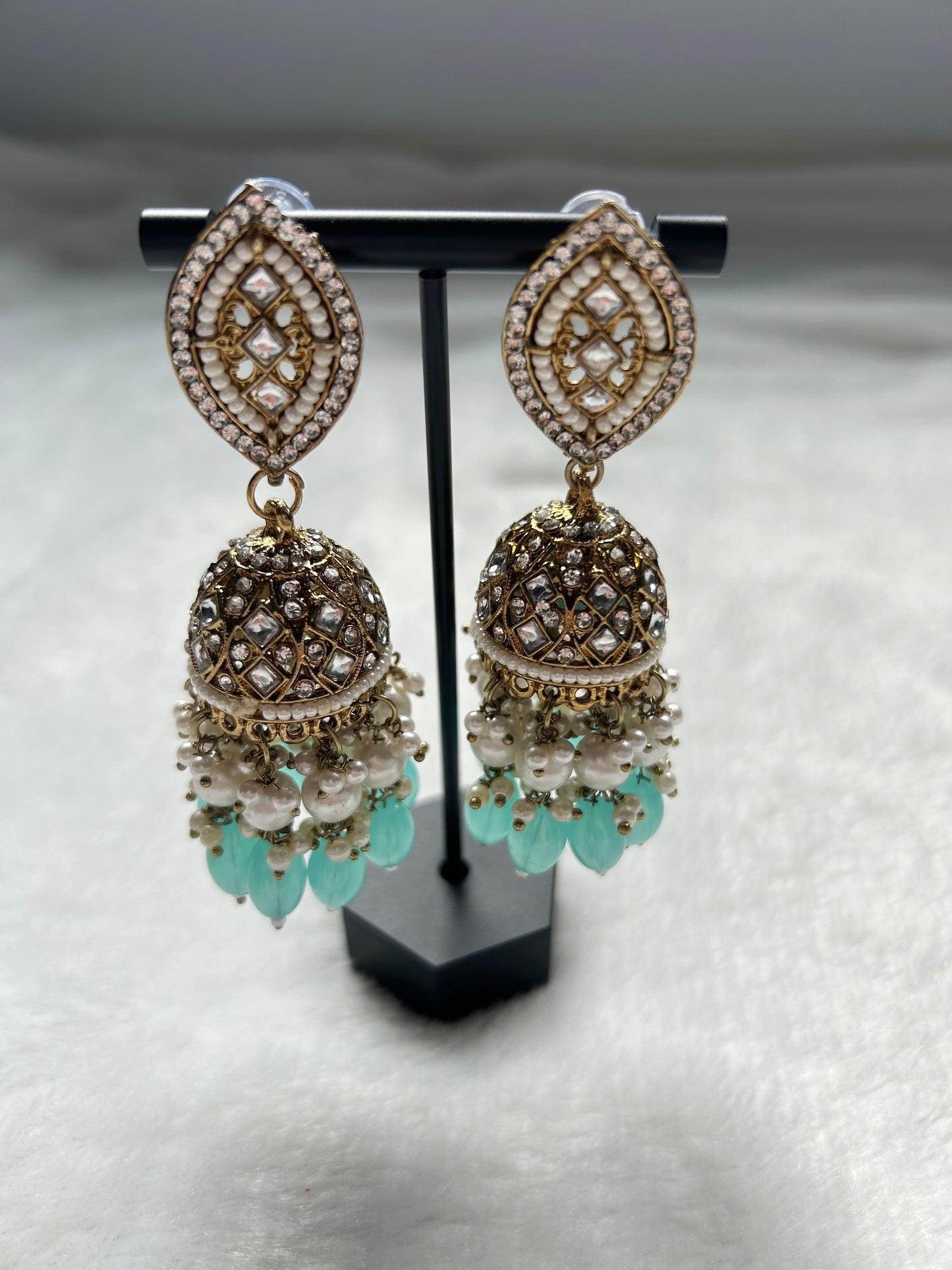 Ferozi Blue Polki Jhumki Earrings