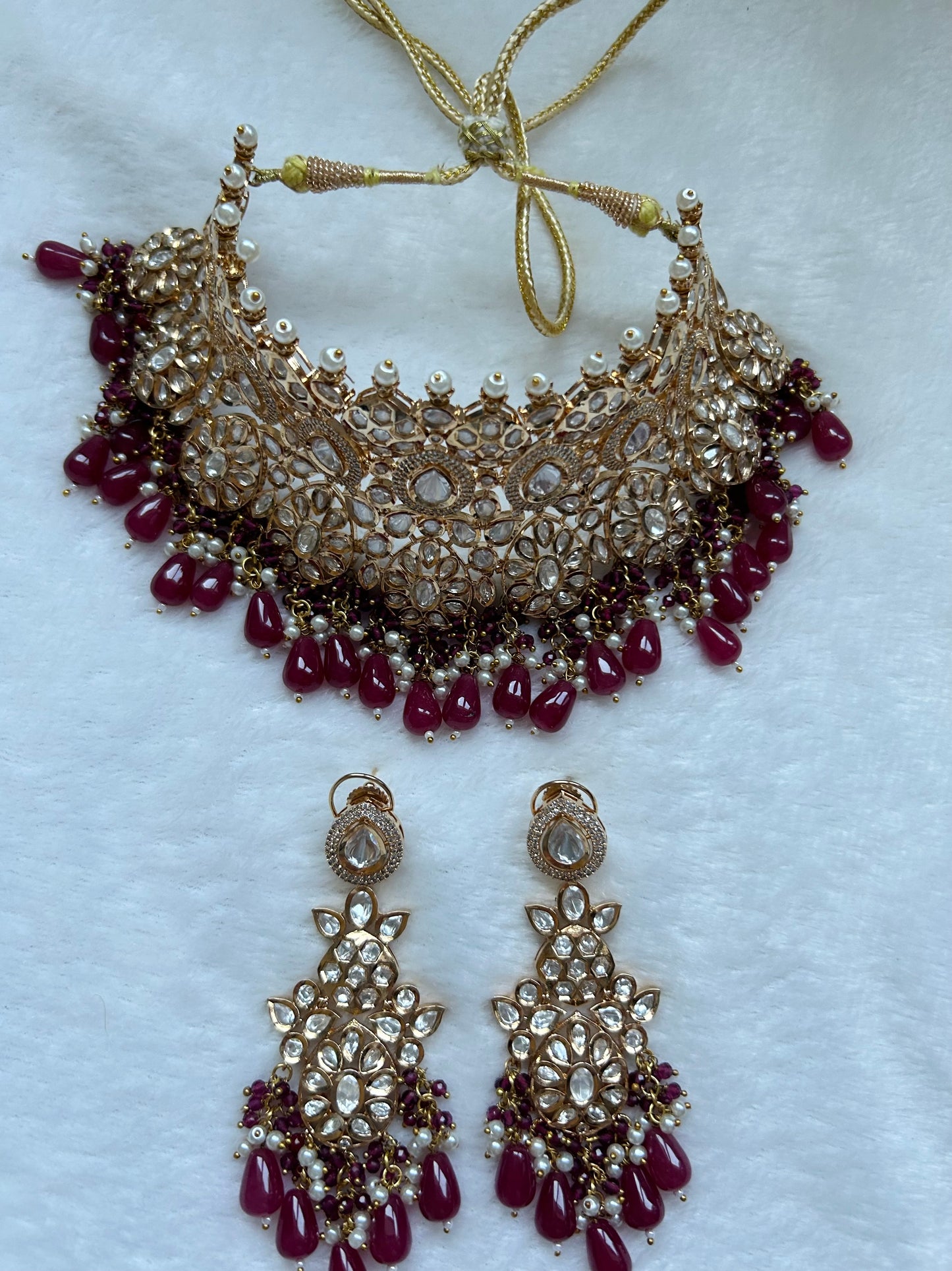 Tyaani Kundan Dark Red/Pink Bridal Set