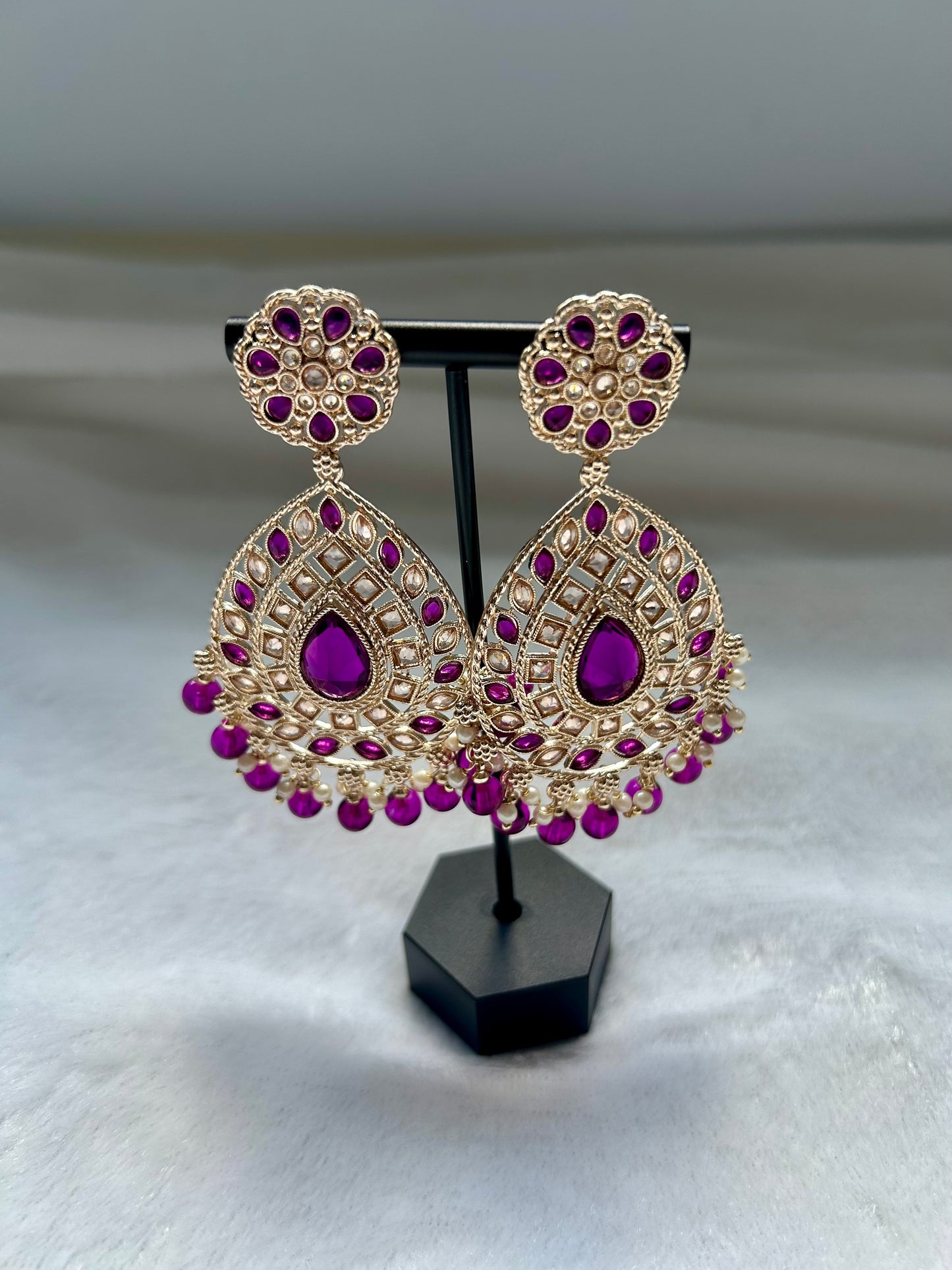 Purple Polki Earrings
