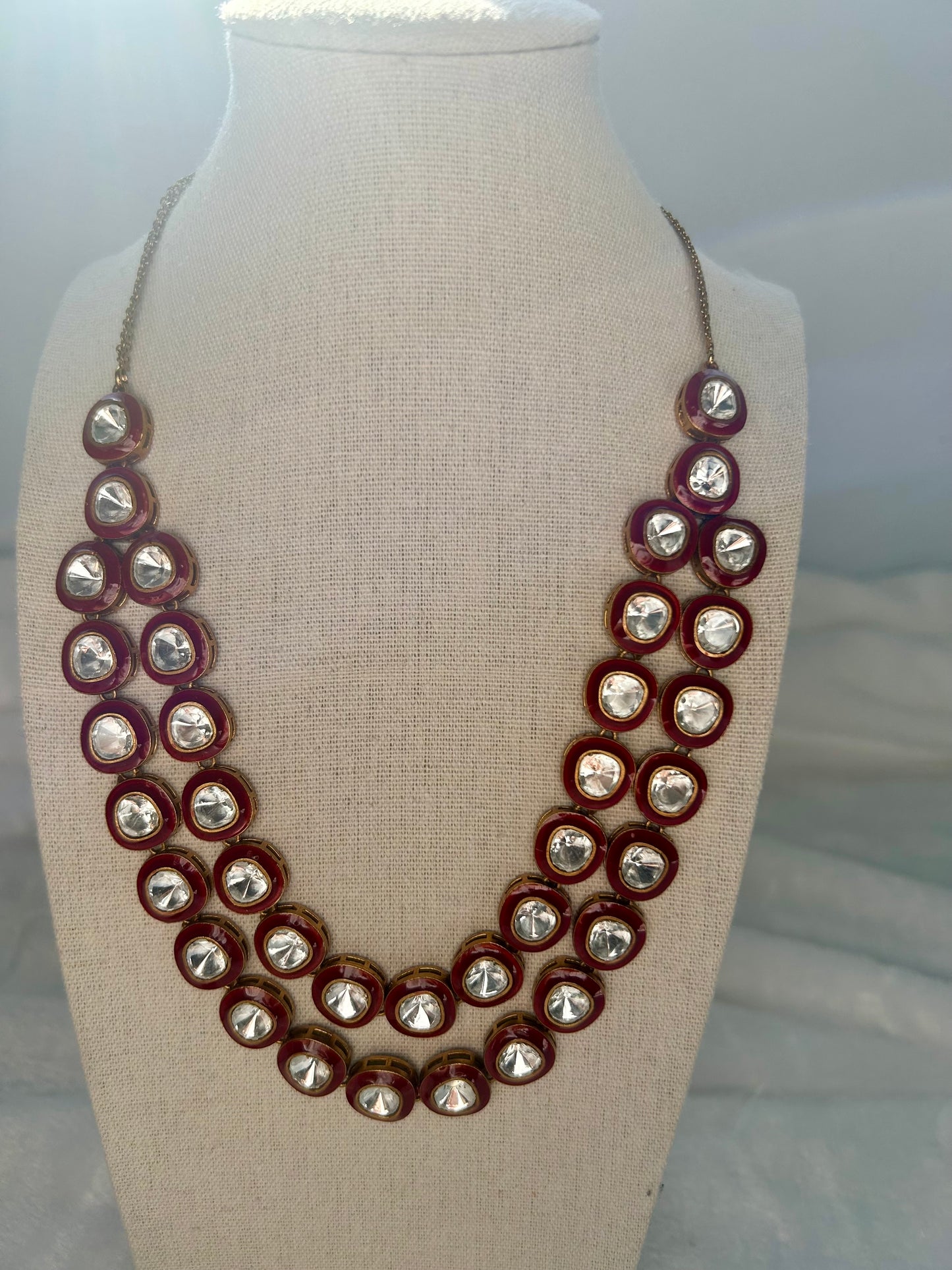 Uncut Kundan Red Layered Set