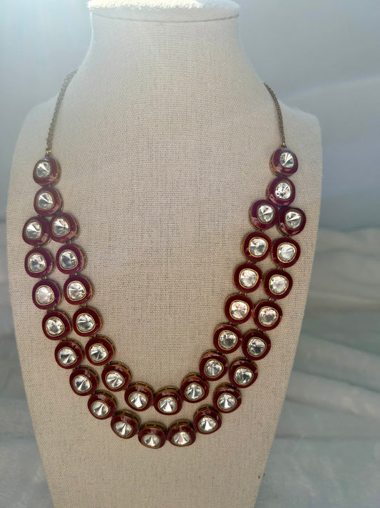 Uncut Kundan Red Layered Set