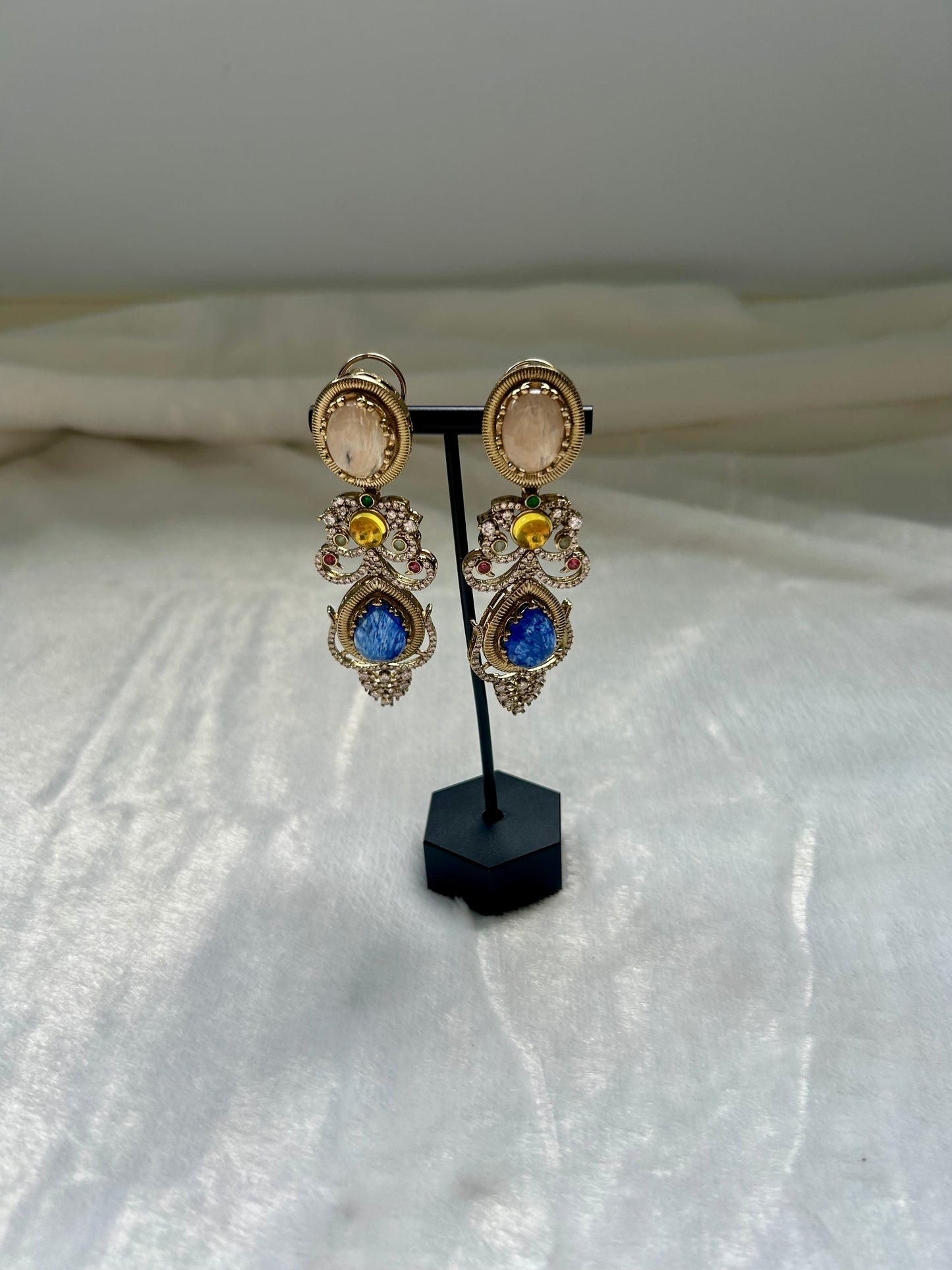 LUXE Blue & Light Tan Marble Doublet Earrings