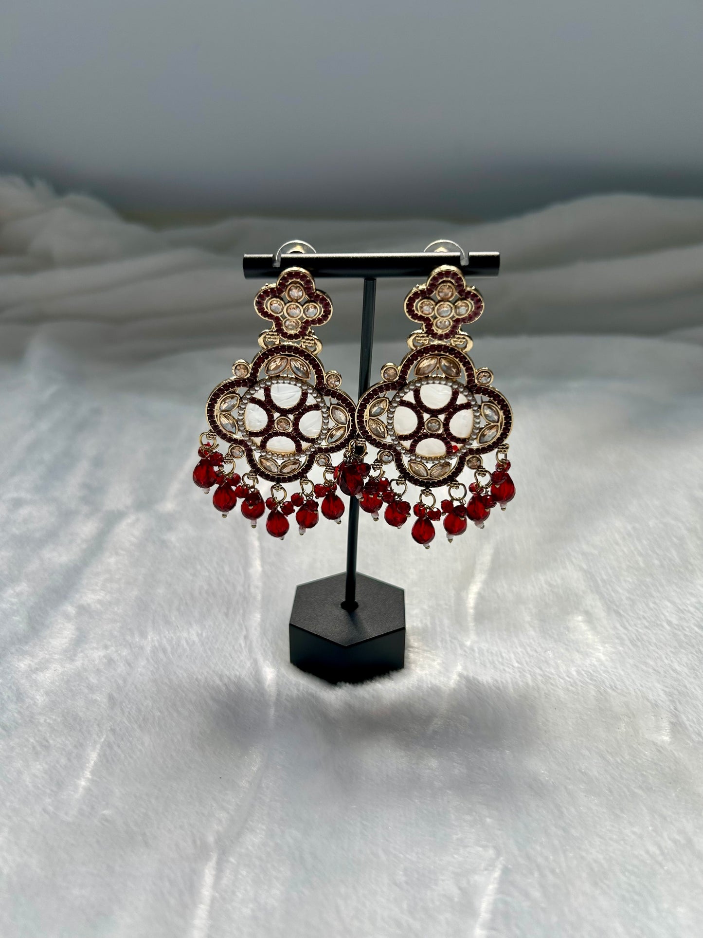 Dark Red Polki Earrings