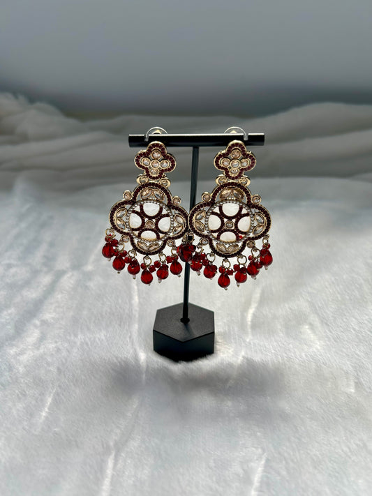 Dark Red Polki Earrings