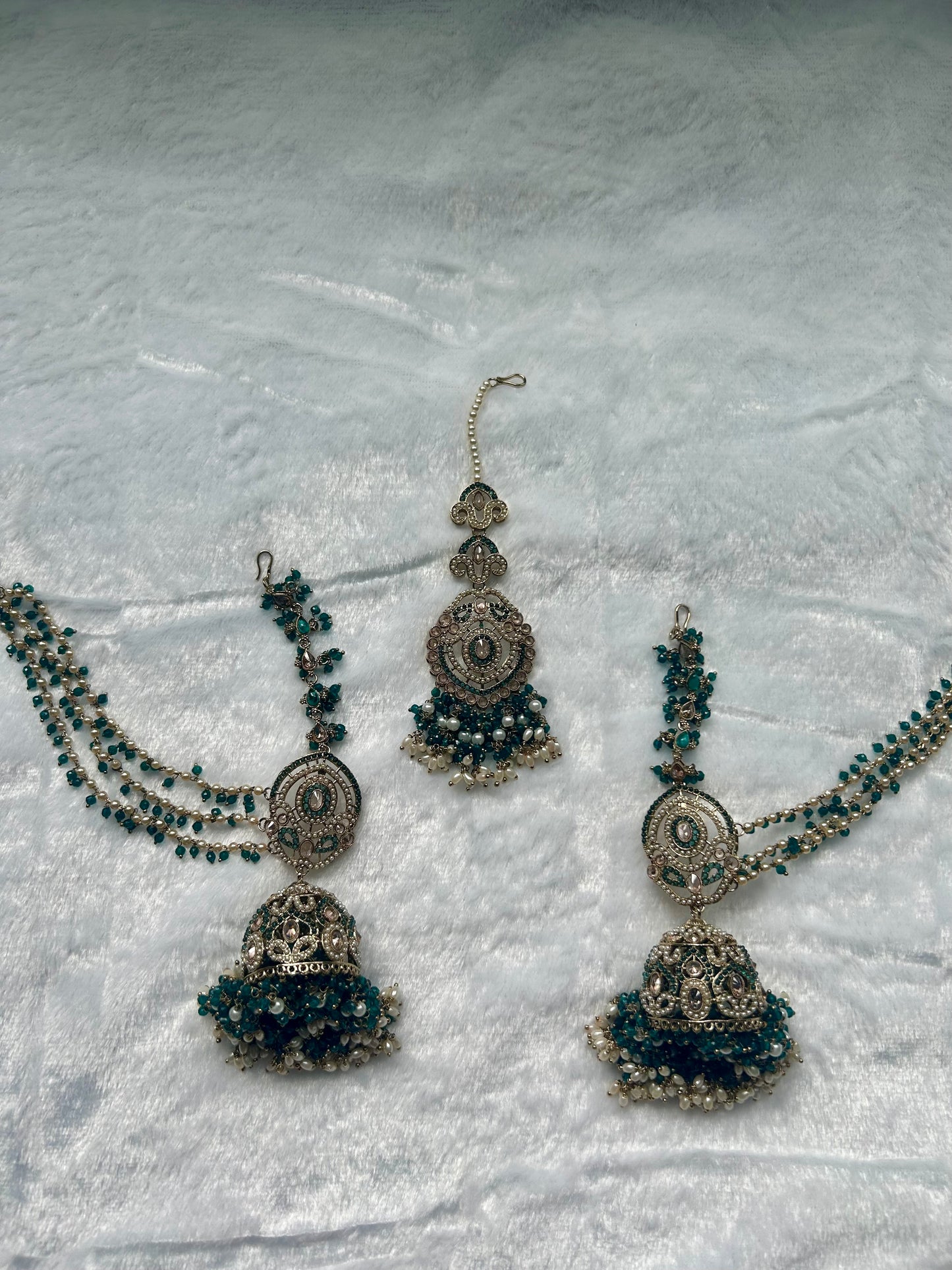 Teal Polki Sahara Jhumki Tikka Set