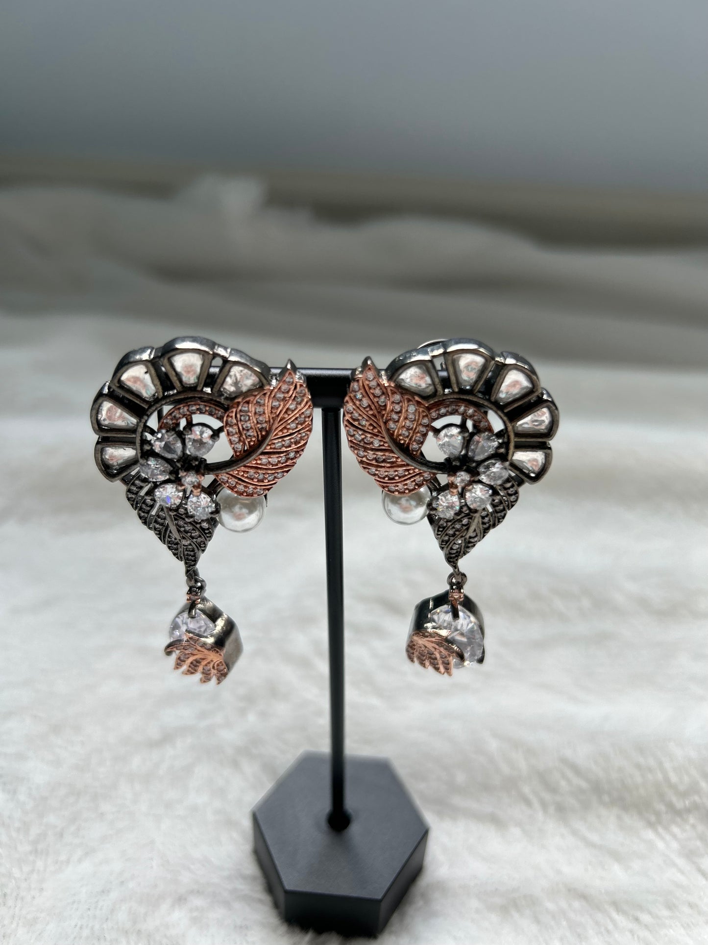 Rose Gold & Oxidized AD Earrings
